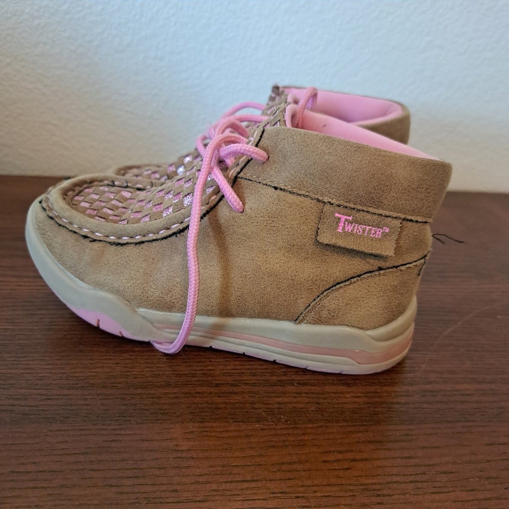 Twister Kids Tan Pink Light Up Moccasin Boots M&F Western 83337-00 Size 12